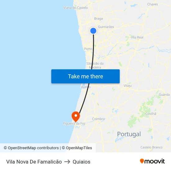 Vila Nova De Famalicão to Quiaios map