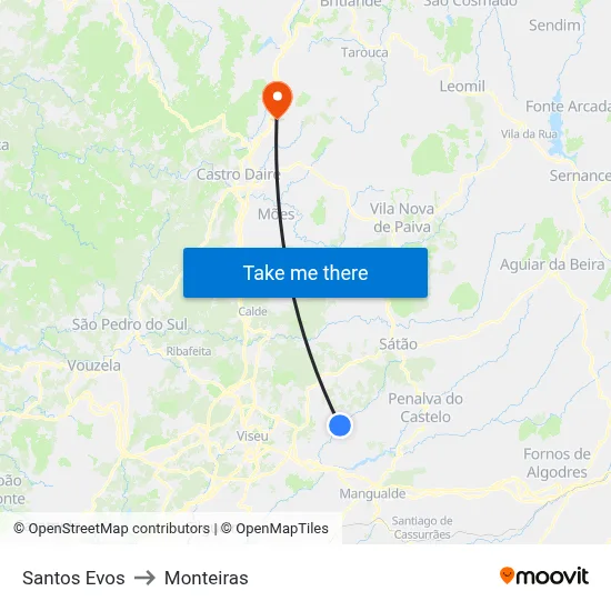 Santos Evos to Monteiras map