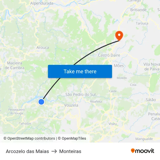Arcozelo das Maias to Monteiras map