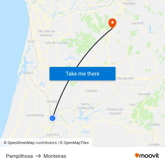 Pampilhosa to Monteiras map