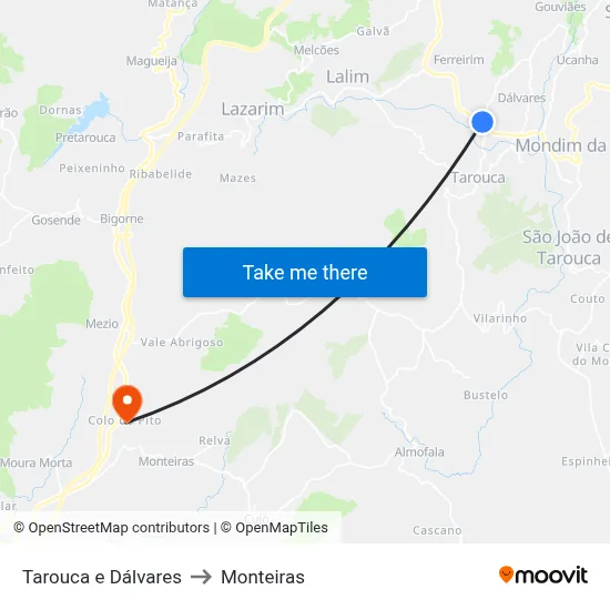 Tarouca e Dálvares to Monteiras map