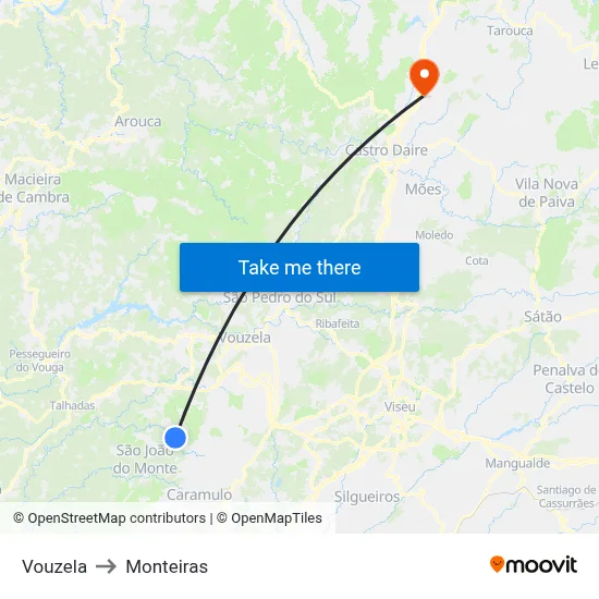 Vouzela to Monteiras map