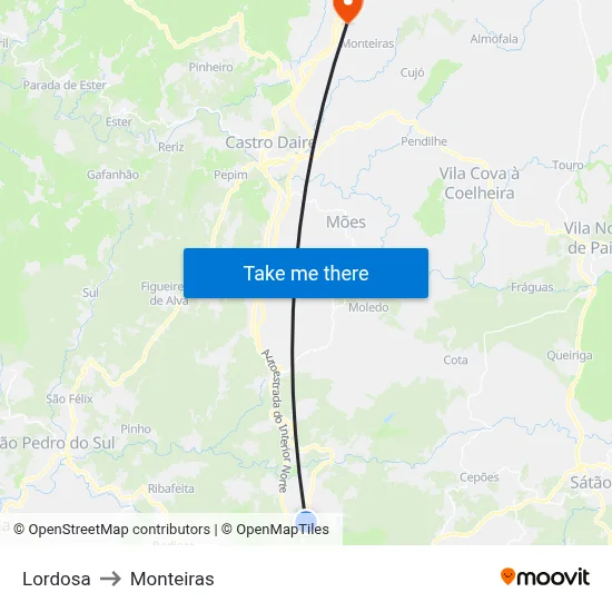 Lordosa to Monteiras map
