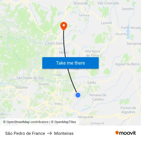 São Pedro de France to Monteiras map