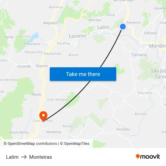 Lalim to Monteiras map