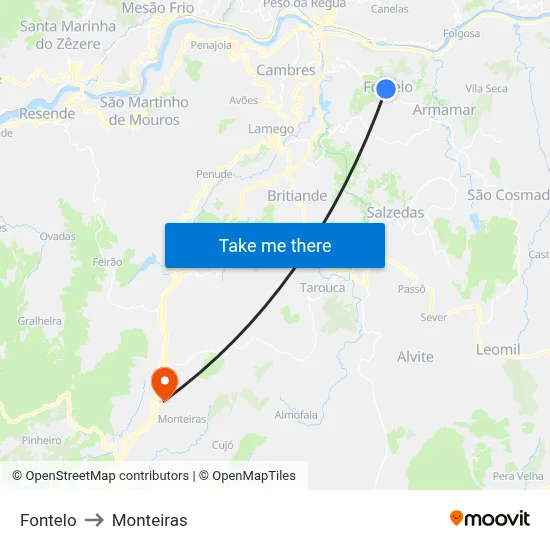 Fontelo to Monteiras map