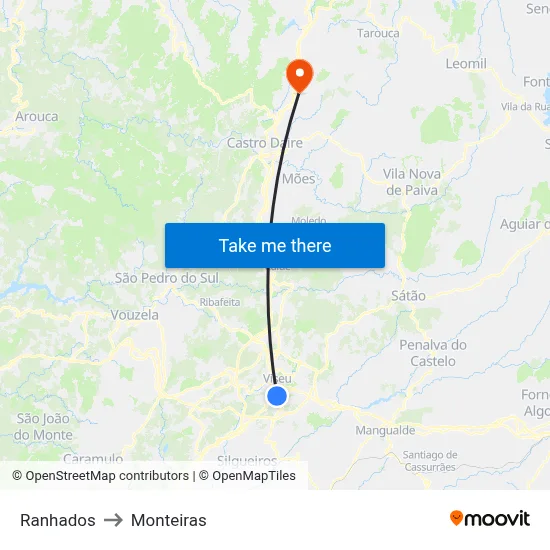 Ranhados to Monteiras map