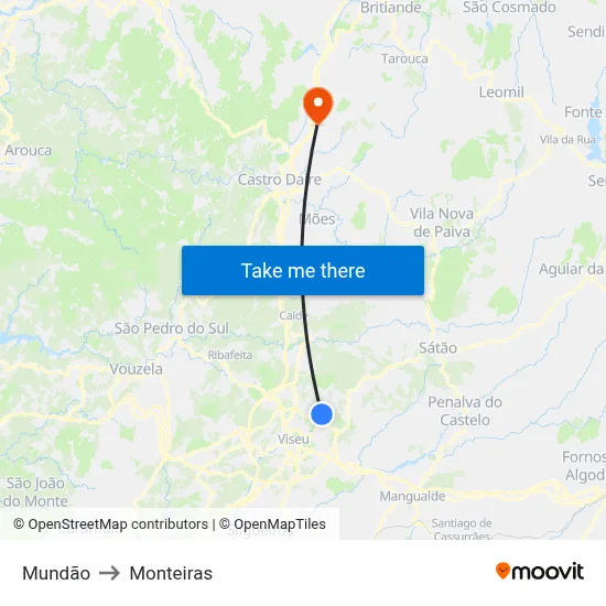 Mundão to Monteiras map