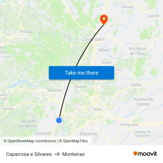 Caparrosa e Silvares to Monteiras map