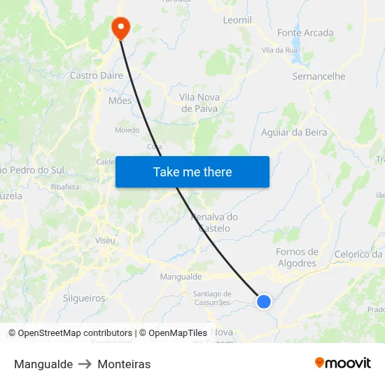Mangualde to Monteiras map