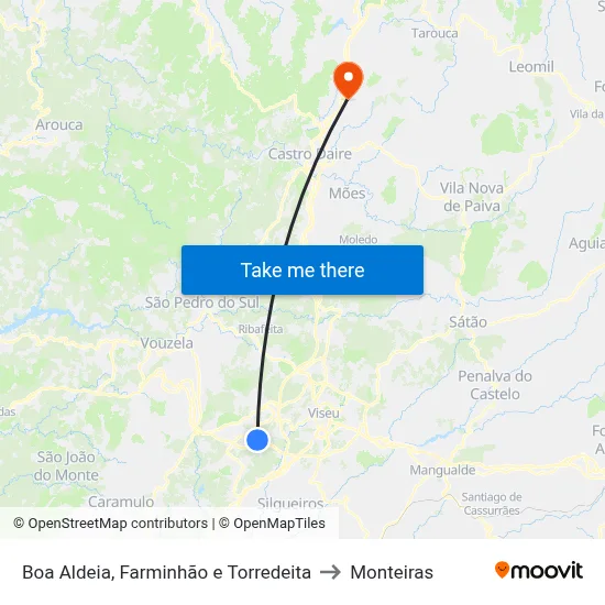 Boa Aldeia, Farminhão e Torredeita to Monteiras map