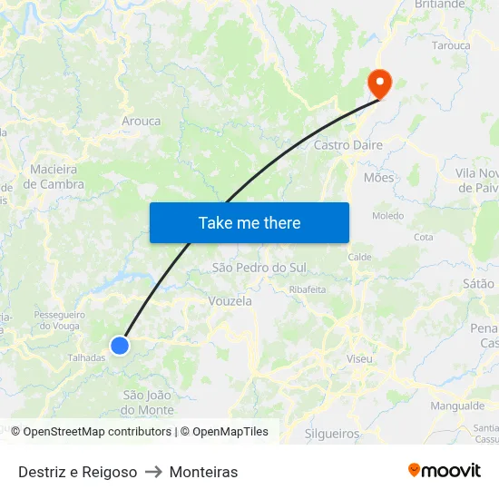 Destriz e Reigoso to Monteiras map