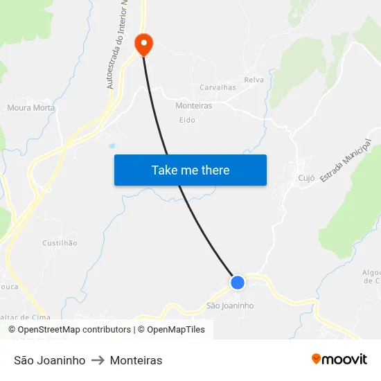 São Joaninho to Monteiras map