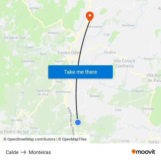 Calde to Monteiras map