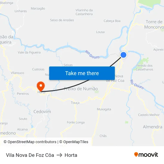 Vila Nova De Foz Côa to Horta map