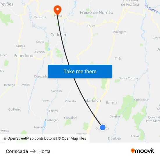Coriscada to Horta map
