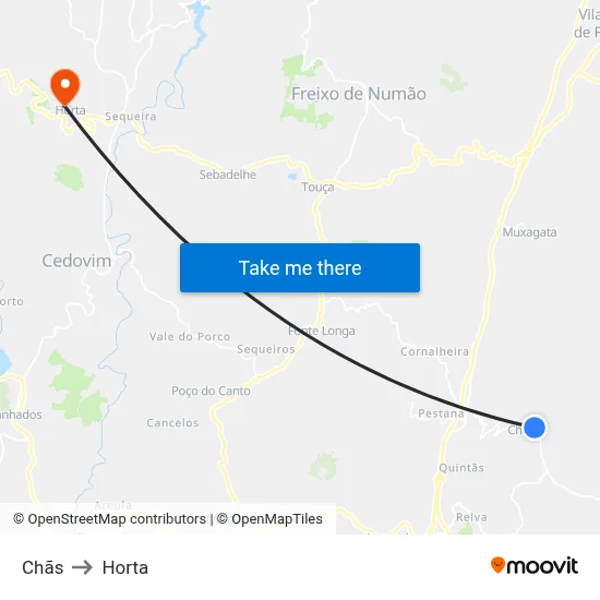 Chãs to Horta map