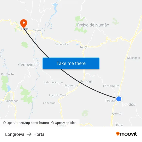 Longroiva to Horta map