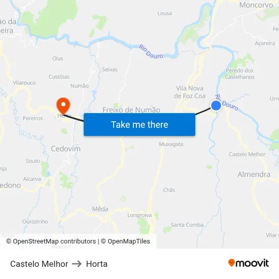 Castelo Melhor to Horta map