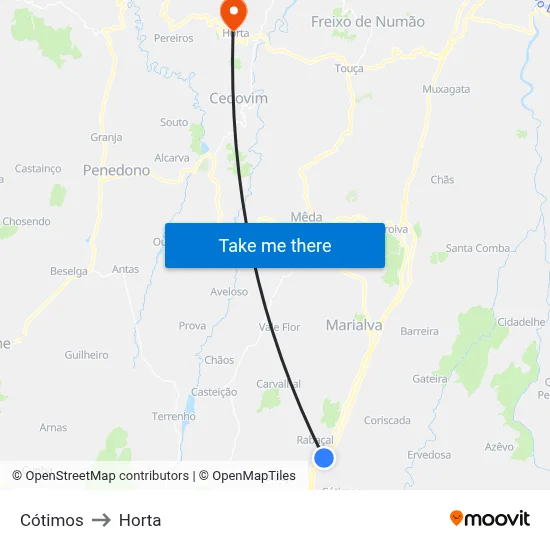 Cótimos to Horta map
