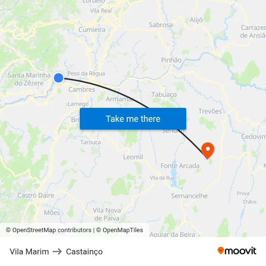 Vila Marim to Castainço map