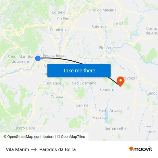 Vila Marim to Paredes da Beira map
