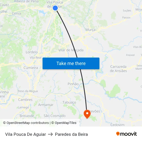 Vila Pouca De Aguiar to Paredes da Beira map