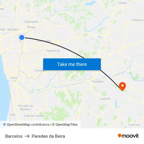 Barcelos to Paredes da Beira map