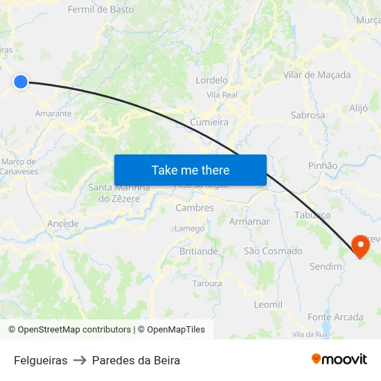 Felgueiras to Paredes da Beira map