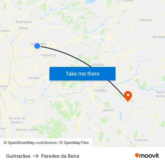 Guimarães to Paredes da Beira map