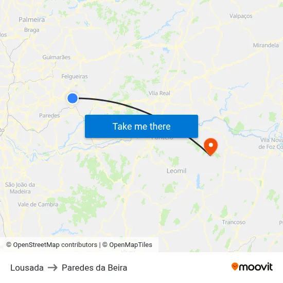 Lousada to Paredes da Beira map