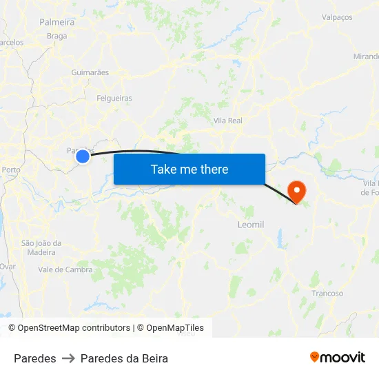 Paredes to Paredes da Beira map