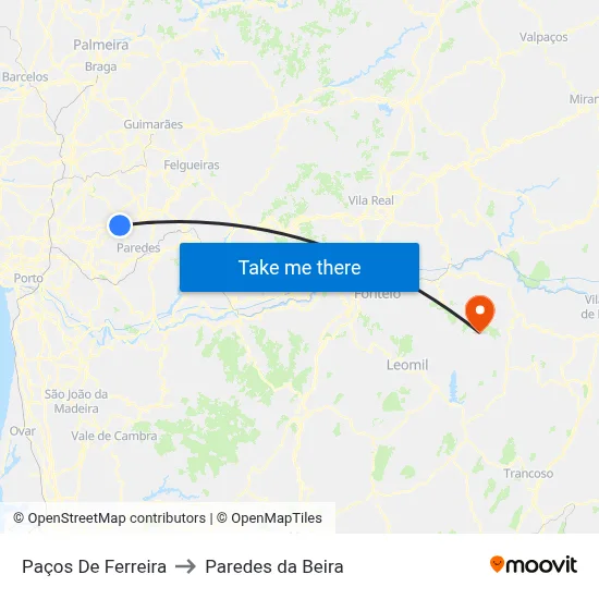 Paços De Ferreira to Paredes da Beira map