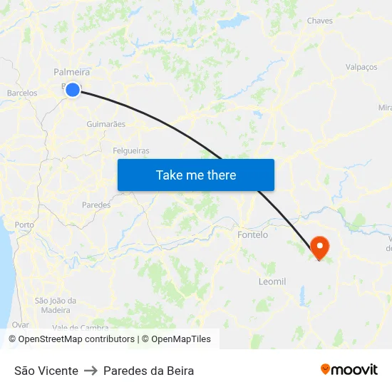 São Vicente to Paredes da Beira map
