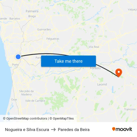 Nogueira e Silva Escura to Paredes da Beira map