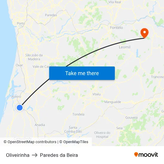 Oliveirinha to Paredes da Beira map