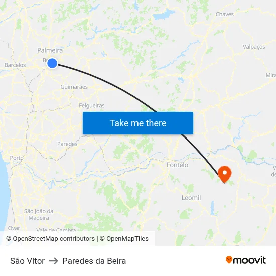 São Vítor to Paredes da Beira map