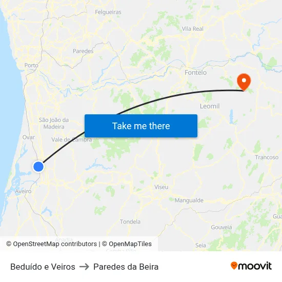 Beduído e Veiros to Paredes da Beira map