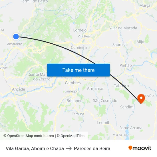 Vila Garcia, Aboim e Chapa to Paredes da Beira map
