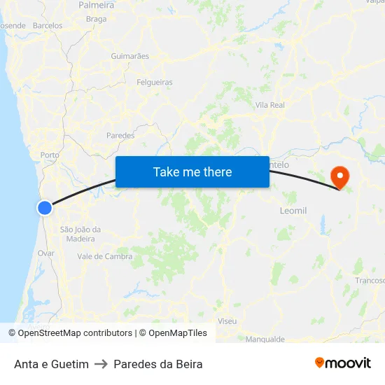 Anta e Guetim to Paredes da Beira map