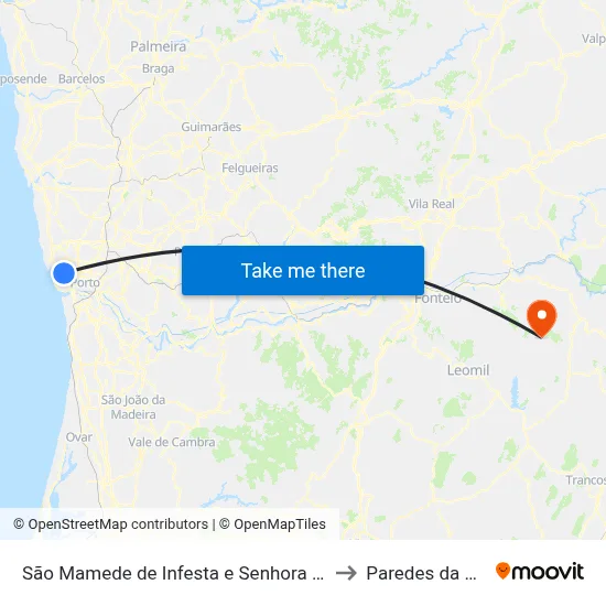 São Mamede de Infesta e Senhora da Hora to Paredes da Beira map