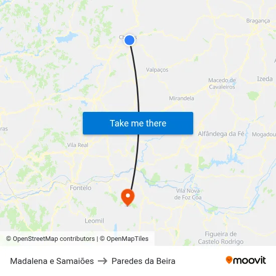 Madalena e Samaiões to Paredes da Beira map