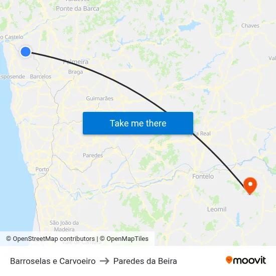 Barroselas e Carvoeiro to Paredes da Beira map
