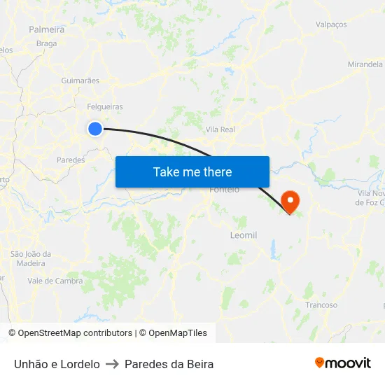 Unhão e Lordelo to Paredes da Beira map