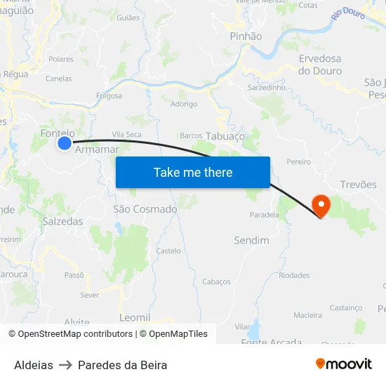 Aldeias to Paredes da Beira map