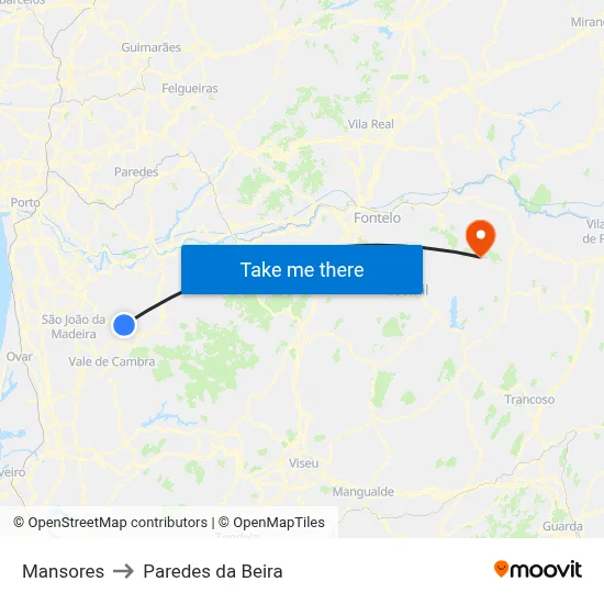Mansores to Paredes da Beira map