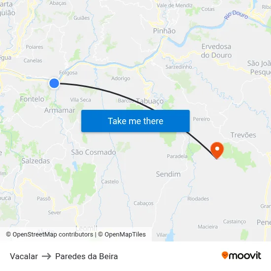 Vacalar to Paredes da Beira map