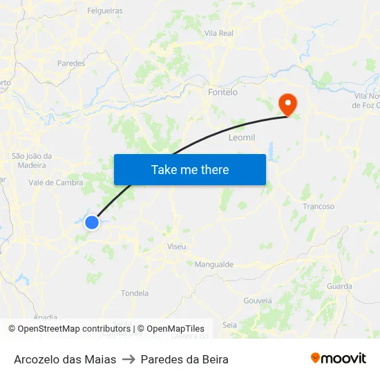 Arcozelo das Maias to Paredes da Beira map