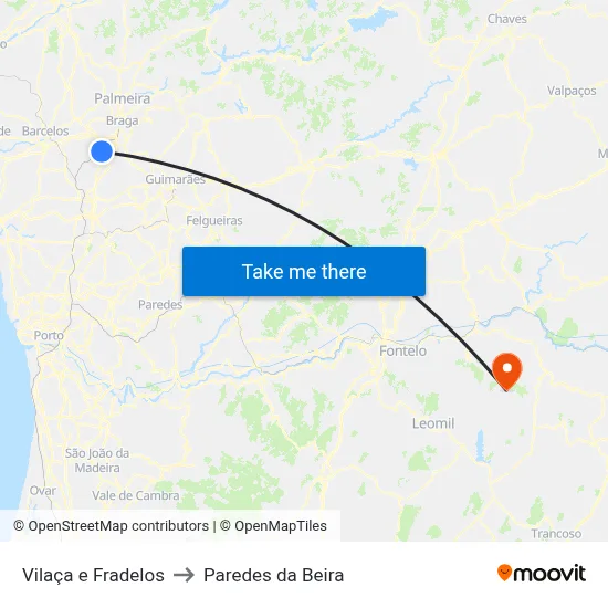 Vilaça e Fradelos to Paredes da Beira map