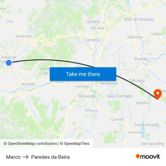Marco to Paredes da Beira map